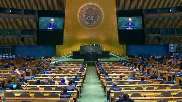 Премьер-министр Никол Пашинян выступает во время дебатов 80-й сессии Генеральной Ассамблеи ООН (27 сентября 2025). Нью-Йорк - Sputnik Армения