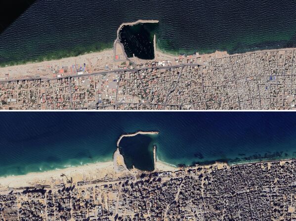 Գազայի նավահանգստի արբանյակային լուսանկարները2023 թվականի հուլիսին և 2024 թվականի դեկտեմբերին արված լուսանկարների կոլաժ - Sputnik Արմենիա