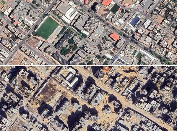 Գազայի Al AzharCollege հատվածի արբանյակային լուսանկարները2023 թվականի հուլիսին և 2024 թվականի դեկտեմբերին արված լուսանկարների կոլաժ - Sputnik Արմենիա