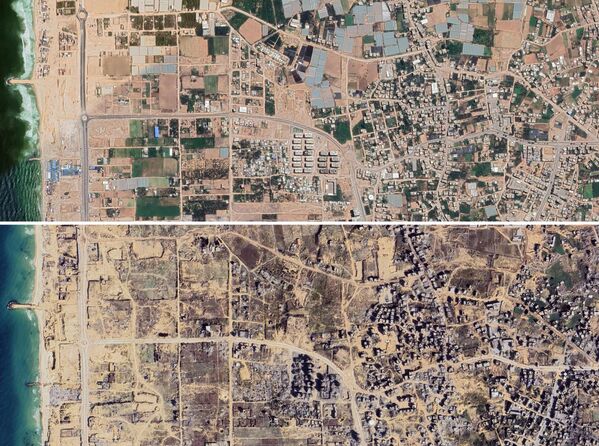 Գազայի Atatra շրջանի արբանյակային լուսանկարները2023 թվականի հուլիսին և 2024 թվականի դեկտեմբերին արված լուսանկարների կոլաժ - Sputnik Արմենիա