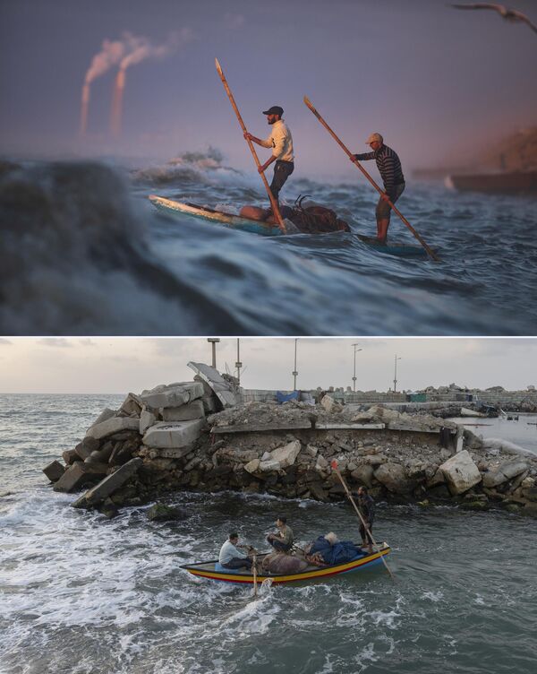 Գազայի ծովափըԻսրայելական հարձակումներից առաջ և հետո արված լուսանկարների կոլաժ - Sputnik Արմենիա