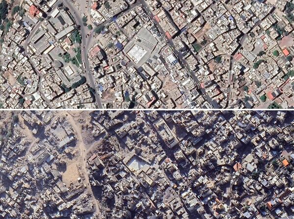 Գազայի Մեծ մզկիթի արբանյակային լուսանկարները2023 թվականի հուլիսին և 2024 թվականի դեկտեմբերին արված լուսանկարների կոլաժ - Sputnik Արմենիա