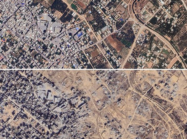 Գազայի Fathi al-Balawi դպրոցի արբանյակային լուսանկարները2023 թվականի հուլիսին և 2024 թվականի դեկտեմբերին արված լուսանկարների կոլաժ - Sputnik Արմենիա