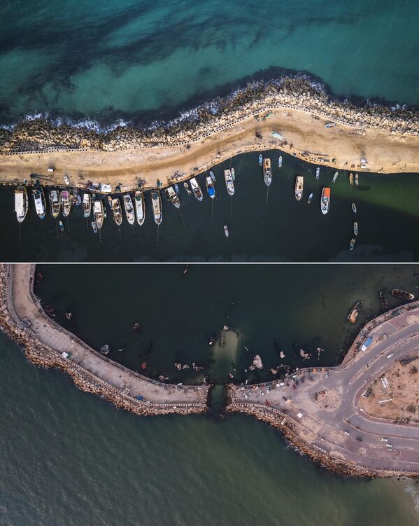 Գազայի արբանյակային լուսանկարներըԻսրայելական հարձակումներից առաջ և հետո արված լուսանկարների կոլաժ - Sputnik Արմենիա