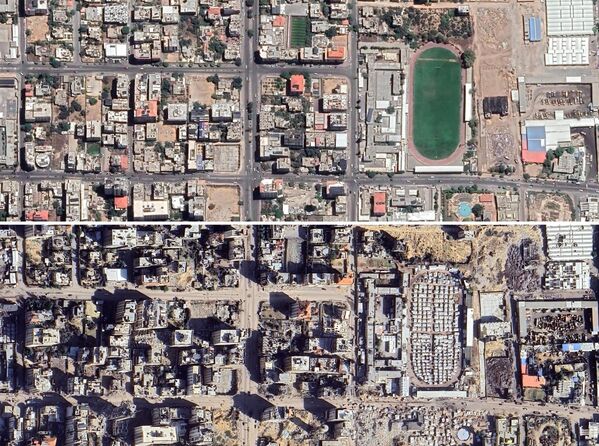 Գազայի Al Jalaa փողոցի արբանյակային լուսանկարները2023 թվականի հուլիսին և 2024 թվականի դեկտեմբերին արված լուսանկարների կոլաժ - Sputnik Արմենիա