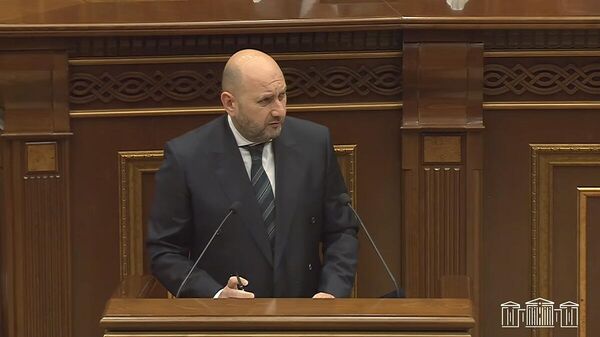 Председатель Центрального Банка Мартин Галстян выступает на очередном заседании Национального собрания (12 ноября 2025). Еревaн - Sputnik Армения