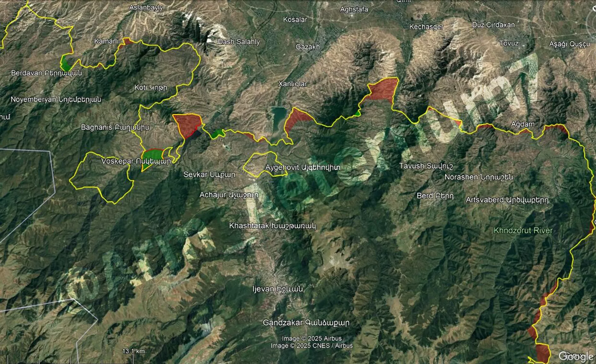 Карта Территорий Армении и Азербайджана под контролем противоположной стороны в районе Тавуша - Sputnik Армения, 1920, 04.12.2025
