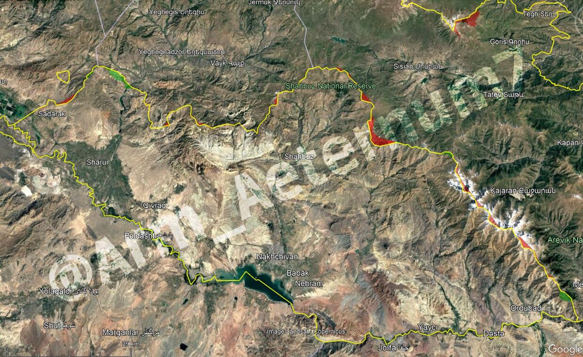 Карта Территорий Армении и Азербайджана под контролем противоположной стороны в районе Нахидженана - Sputnik Արմենիա, 1920, 04.12.2025