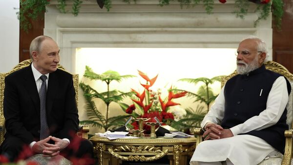 Президент РФ Владимир Путин и премьер-министр Индии Нарендра Моди во время встречи (5 декабря 2025). Нью-Дели - Sputnik Армения