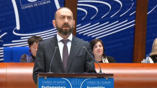 Глава МИД Арарат Мирзоян выступает с речью на сессии Парламентской ассамблеи Совета Европы (28 января 2026). Страсбург - Sputnik Армения