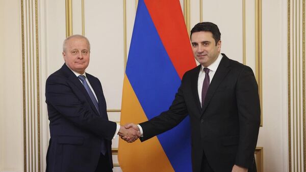 Председатель НС Ален Симонян и посол РФ Сергей Копыркин на встрече (29 января 2026). Еревaн - Sputnik Армения