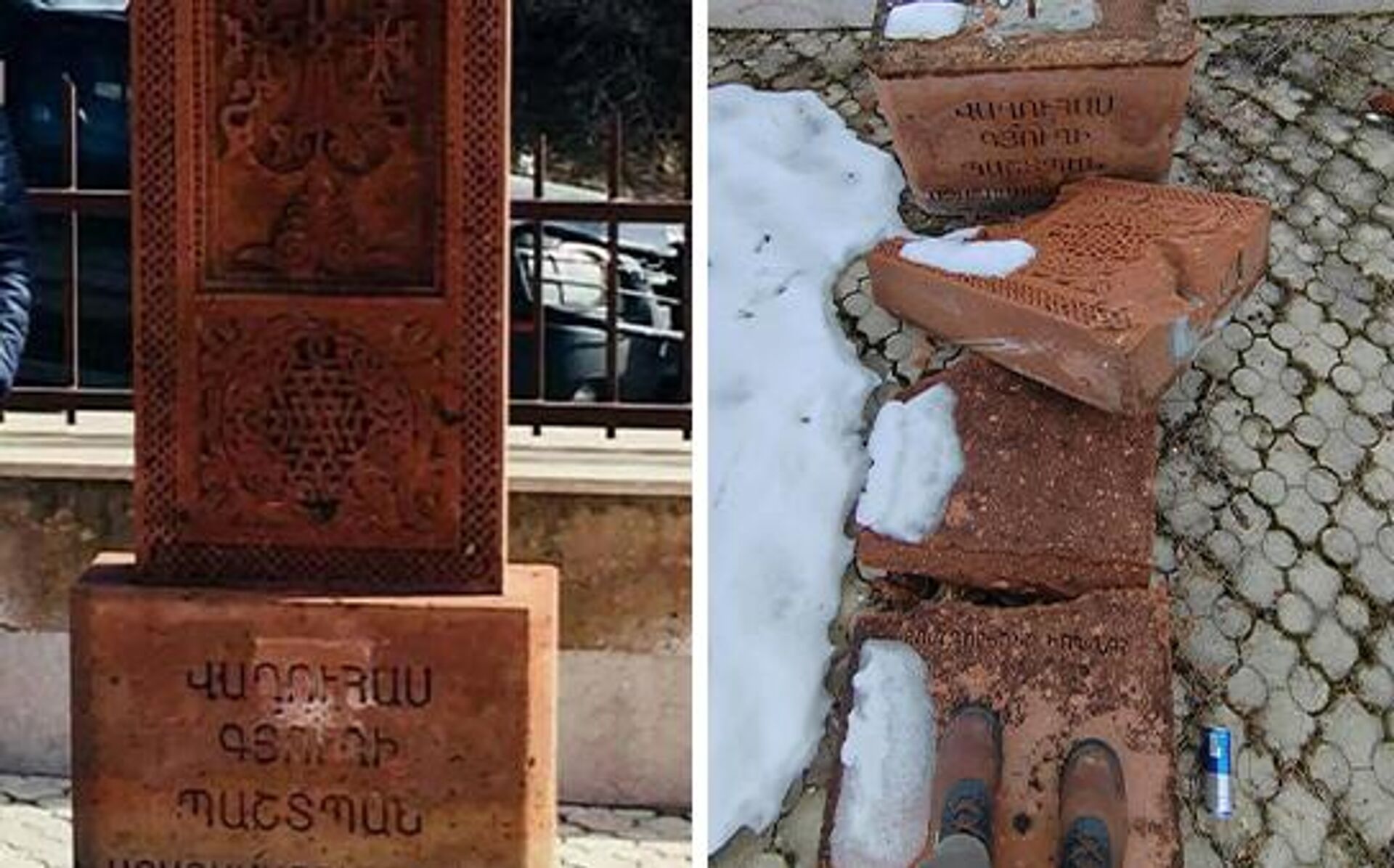 Сломанный хачкар во дворе церкви Святой Девы Марии в деревне Вагухас, Мартакерт, Нагорный Карабах - Sputnik Արմենիա, 1920, 02.02.2026