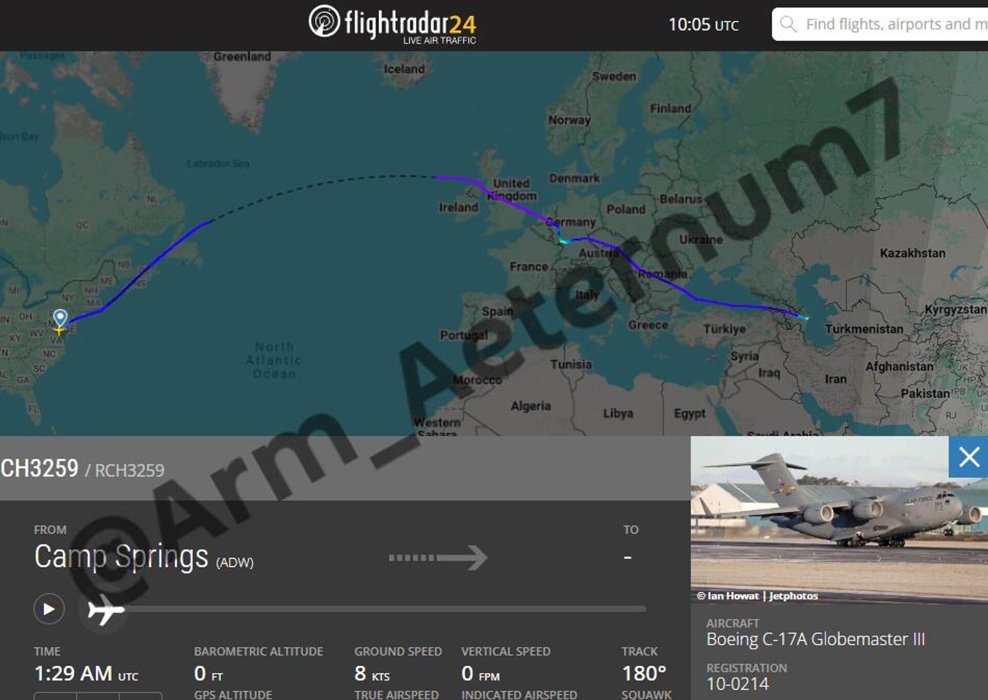 Рейс военно-транспортного самолета США в Азербайджан - Sputnik Армения, 1920, 09.02.2026