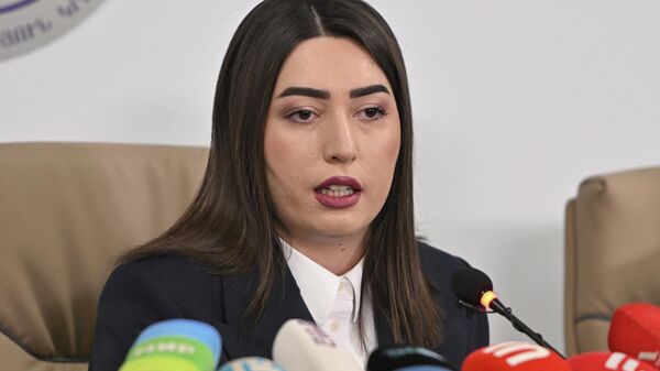 Министр внутренних дел Арпине Саркисян проводит пресс-конференцию (13 февраля 2026). Еревaн - Sputnik Армения