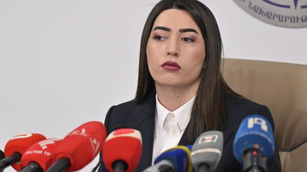 Министр внутренних дел Арпине Саркисян проводит пресс-конференцию (13 февраля 2026). Еревaн - Sputnik Արմենիա