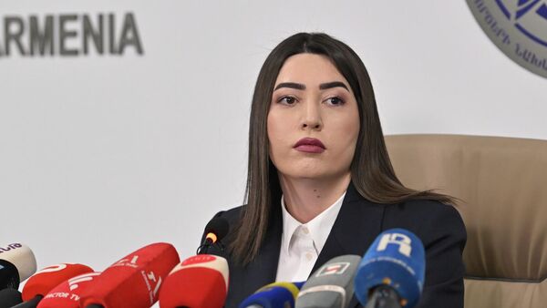 Министр внутренних дел Арпине Саркисян проводит пресс-конференцию (13 февраля 2026). Еревaн - Sputnik Արմենիա