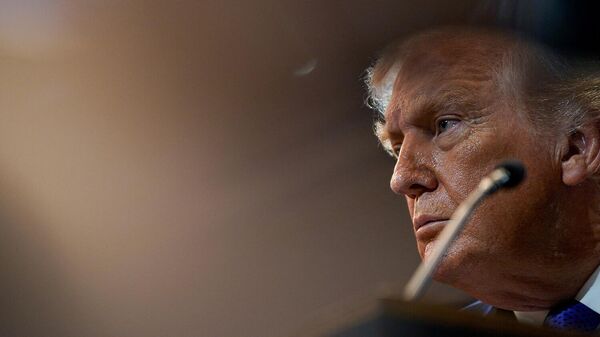 Президент США Дональд Трамп во время брифинга в Белом доме после решения Верховного суда о том, что Трамп превысил свои полномочия, введя пошлины (20 февраля 2026). Вашингтон - Sputnik Армения