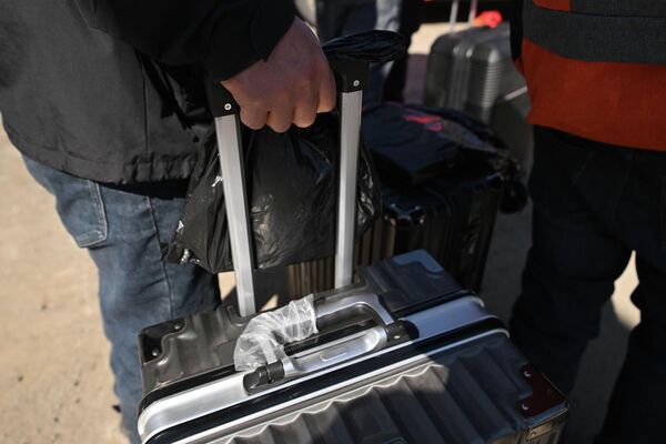 Прибывшие разгружают багаж после прохождения контроля - Sputnik Армения