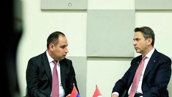 Министр территориального управления и инфраструктур Давид Худатян встретился с министром энергетики и природных ресурсов Турции Алпарсланом Байрактаром (10 марта 2026). Париж - Sputnik Армения