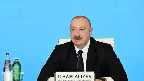 Президент Азербайджана Ильхам Алиев на открытии Глобального Бакинского форума (12 марта 2026). Баку - Sputnik Արմենիա
