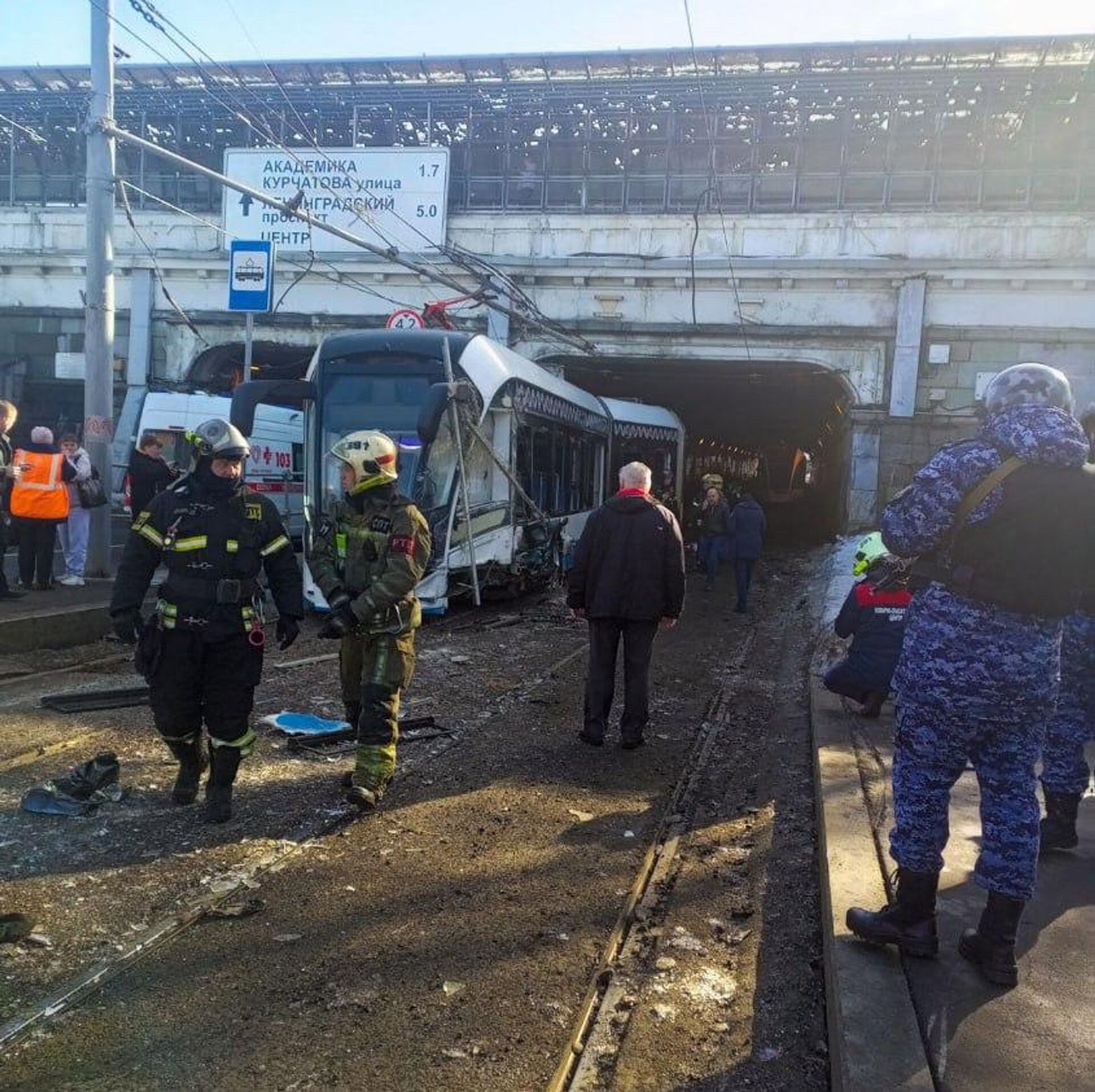 Место столкновения двух трамваев на Волоколамском шоссе (15 марта 2026). Москвa - Sputnik Արմենիա, 1920, 15.03.2026