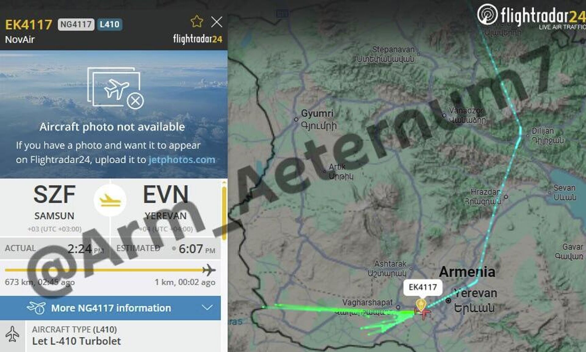 Самолет L-410 компании NovAir вернулся в Армению - Sputnik Արմենիա, 1920, 24.03.2026