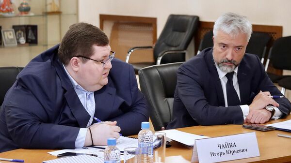 Евгений Примаков и Игорь Чайка во время одиннадцатого заседания Общественного совета при Россотрудничестве (21 июня 2023). Москвa - Sputnik Армения