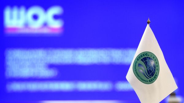 Флажок с логотипом Шанхайской организации сотрудничества (ШОС). - Sputnik Армения