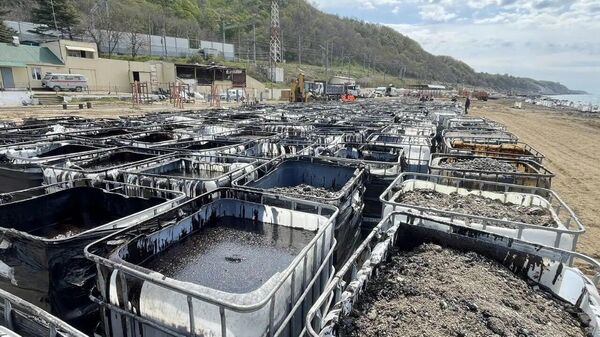Очистка береговой линии от загрязненного грунта и водомазутной смеси (29 апреля 2026). Туапсе - Sputnik Армения