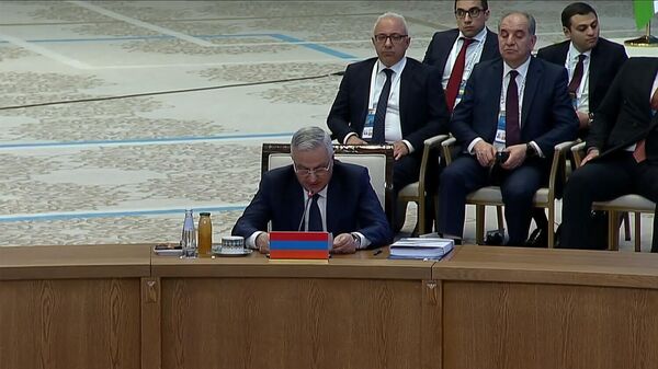 Вице-премьер Мгер Григорян выступает во время заседания Высшего Евразийского экономического совета в расширенном составе (29 мая 2026). Астана - Sputnik Армения