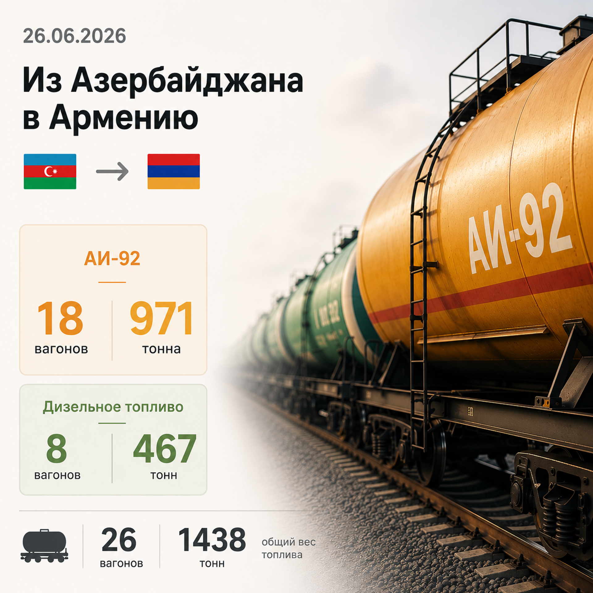 Очередная партия азербайджанского топлива в Армении - Sputnik Армения, 1920, 26.06.2026