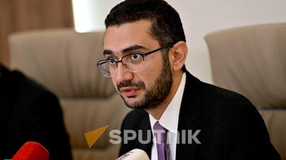 Врио замминистра внутренних дел Армен Казарян на пресс-конференции (14 августа 2026). Ереван