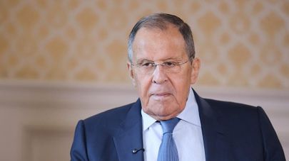 Министр иностранных дел России Сергей Лавров во время интервью телеканалу РБК (28 августа 2026). Москва