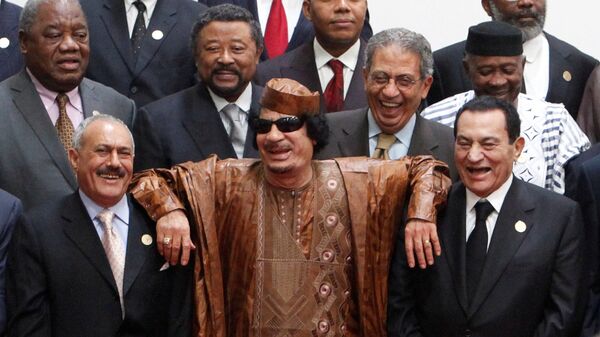 Хосни Мубарак, Муаммар аль Каддафи и Али Абдалла Салех во время Второго Афро-Арабского Саммита (10 октября 2010). Сурт, Ливия - Sputnik Արմենիա