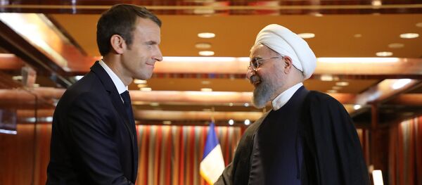 Встреча президентов Франции и Ирана Эмманюэля Макрона и Хасана Рухани (18 сентября 2017). Нью Йорк, США Встреча президентов Франции и Ирана Эмманюэля Макрона и Хасана Рухани (18 сентября 2017). Нью Йорк, США - Sputnik Армения