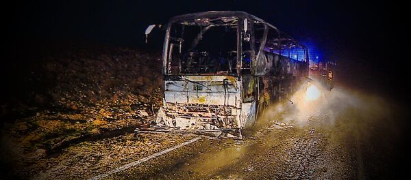 На востоке Грузии сгорел пассажирский автобус: кадры с места ЧП - Sputnik Армения