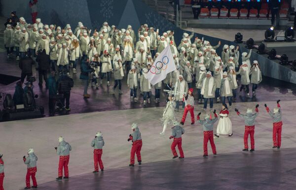 Ռուսաստանի «օլիմպիական մարզիկների երկրպագուները» 23–րդ ձմեռային օլիմպիադայի  ժամանակ (9 փետրվարի 2018թ.), Փհենչհան, Հարավային Կորեա - Sputnik Արմենիա
