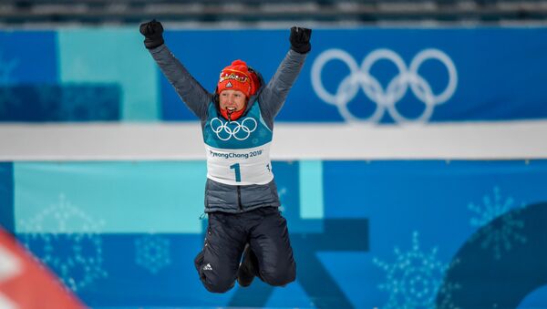 Բիաթլոնիստուհիների մրցաշարի օլիմպիական հաղթող գերմանուհի Լաուրա Դալմայերը, Փհենչհան, 2018թ. փոտրվարի 12 - Sputnik Արմենիա