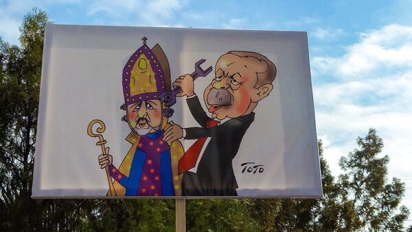 Плакат-карикатура на акции протеста в Вагаршапате - Sputnik Армения