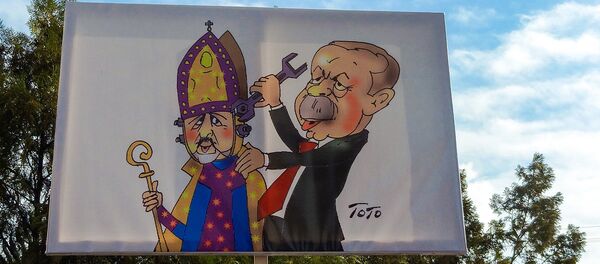 Плакат-карикатура на акции протеста в Вагаршапате - Sputnik Армения