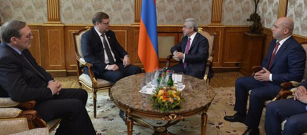 Президент Армении Серж Саргсян принял главу Комитета Госдумы по международным делам Константина Косачева (14 марта 2018). Ереван - Sputnik Армения