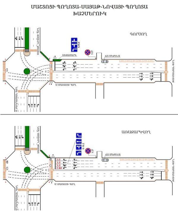 Реорганизация движения на перекрестке проспектов Саят-Нова - Маштоц в Ереване (схема) Реорганизация движения на перекрестке проспектов Саят-Нова - Маштоц в Ереване (схема) - Sputnik Армения
