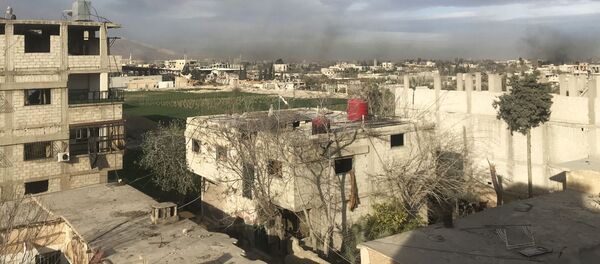 Дым, возникший в результате ударов сирийской армии по позициям Джебхат ан-Нусра (организация запрещена в РФ), в Восточной Гуте в пригороде Дамаска - Sputnik Армения