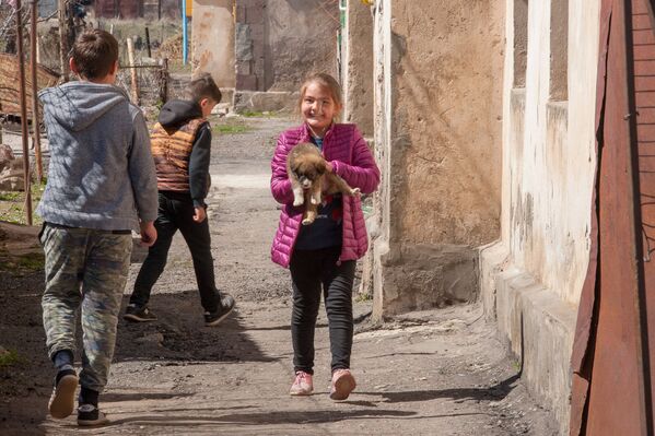 Աղջիկը գրկել է շանը. Հայաստան, գյուղ Գագարին - Sputnik Արմենիա