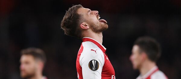 Полузащитник ФК Арсенал Аарон Рэмзи на матче 1/4 финала Лиги Европы Арсенал - ЦСКА (5 апреля 2018). Лондон, Великобритания Полузащитник ФК Арсенал Аарон Рэмзи на матче 1/4 финала Лиги Европы Арсенал - ЦСКА (5 апреля 2018). Лондон, Великобритания - Sputnik Армения