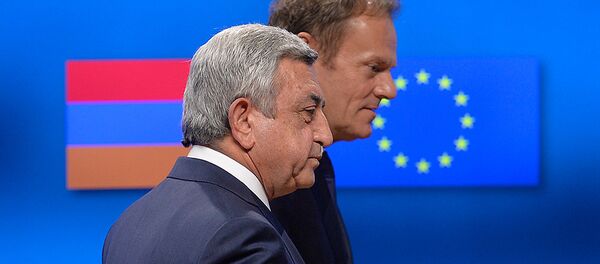 Президент Армении Серж Саргсян и Председатель Европейского совета Дональд Туск (28 февраля 2017). Брюссель, Бельгия - Sputnik Армения