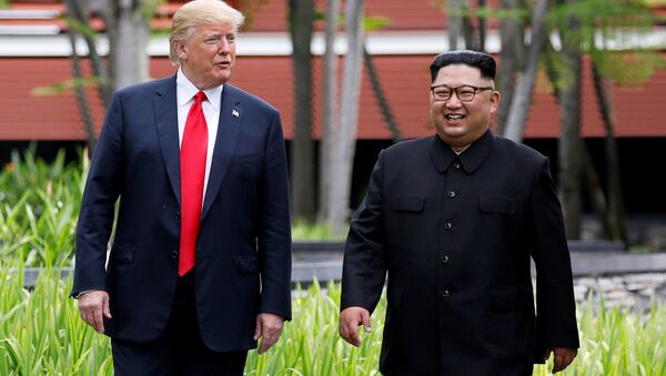 Встреча лидеров США Дональда Трампа и Северной Кореи Ким Чен Ына (12 июня 2018). Отель Capella, остров Сентоза, Сингапур - Sputnik Армения