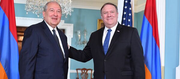 Встреча президента Армении Армена Саркисяна с госсекретарем США Майком Помпео (29 июня 2018). Вашингтон - Sputnik Армения