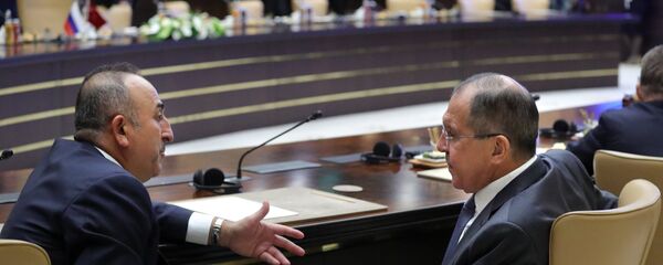 Министры иностранных дел России и Турции Сергей Лавров и Мевлют Чавушоглу перед началом переговоров президентов РФ и Турции (28 сентября 2017). Анкара - Sputnik Армения