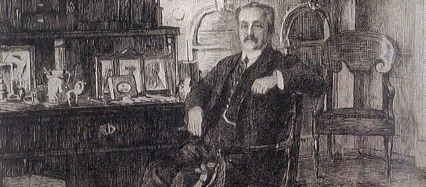 Князь Семен Семенович Абамелек-Лазарев в своем кабинете в Санкт-Петербурге. Фрагмент эстампа XX в. - Sputnik Արմենիա